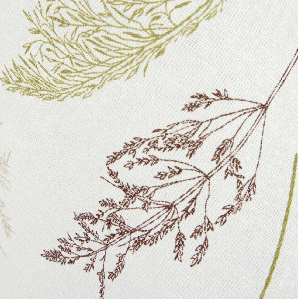Torchon x2 coton motif végétal blanc et vert sauge 45x65cm