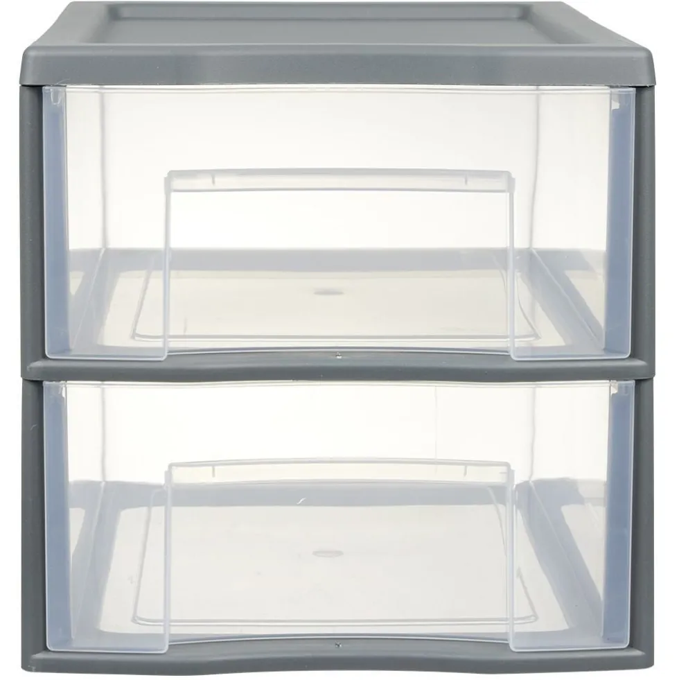 Tour de rangement A4 2 tiroirs grise et transparente 14 L
