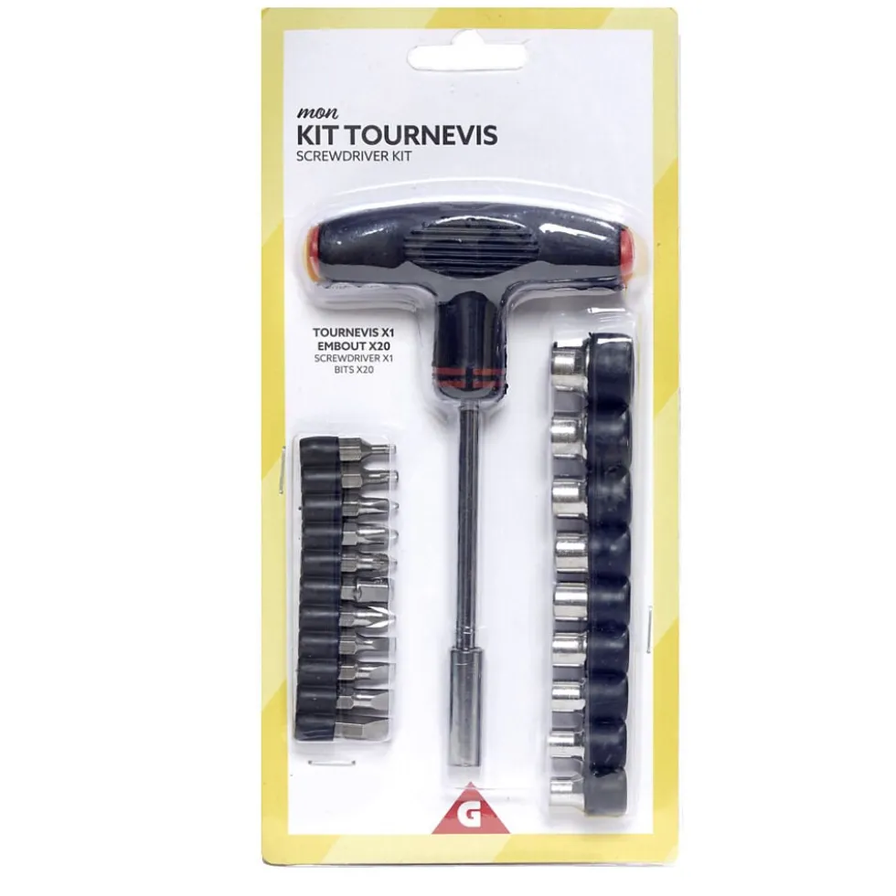 Tournevis à poignée en T avec 20 embouts H15cm