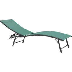 Transat bain de soleil Bahia 5 positions textilène bleu 182x55xH36-92cm