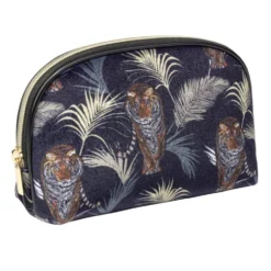 Trousse de toilette bleu marine motif exotique feuillages et tigres 18x7xH10cm