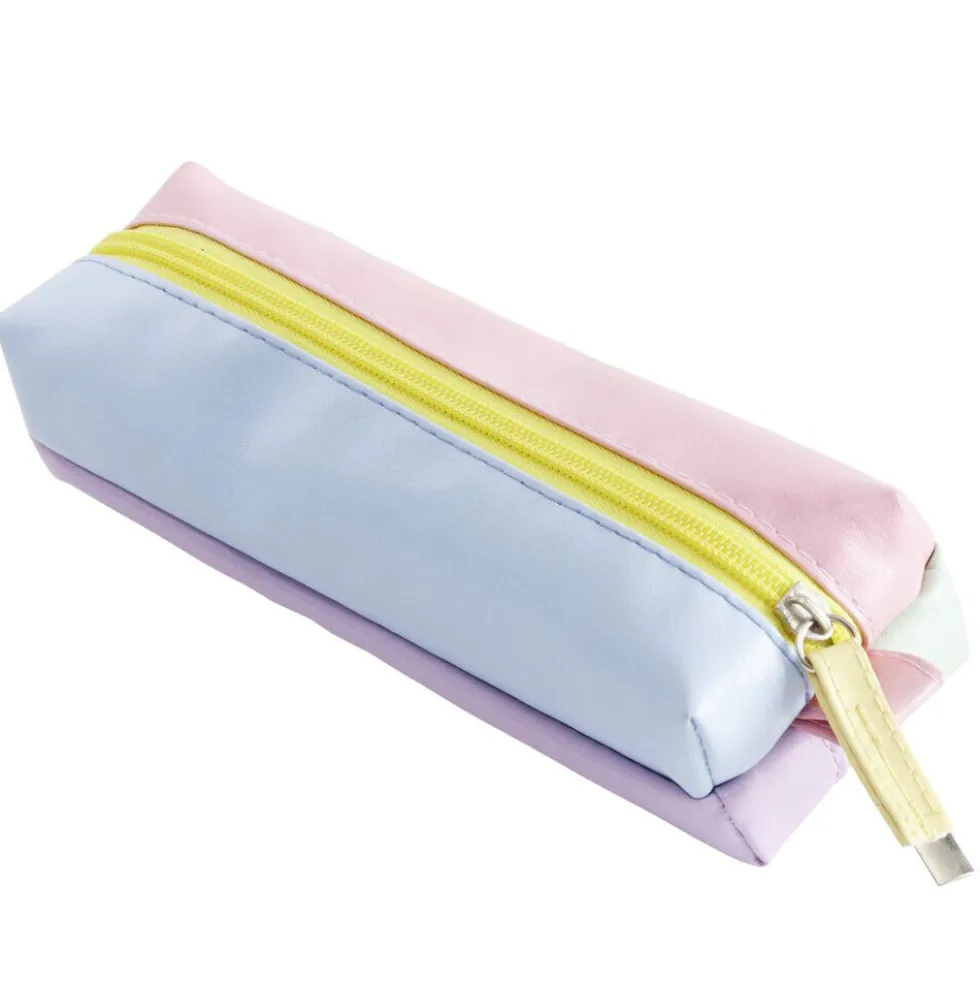 Trousse double ouverture simili multicolore pastel L20cm
