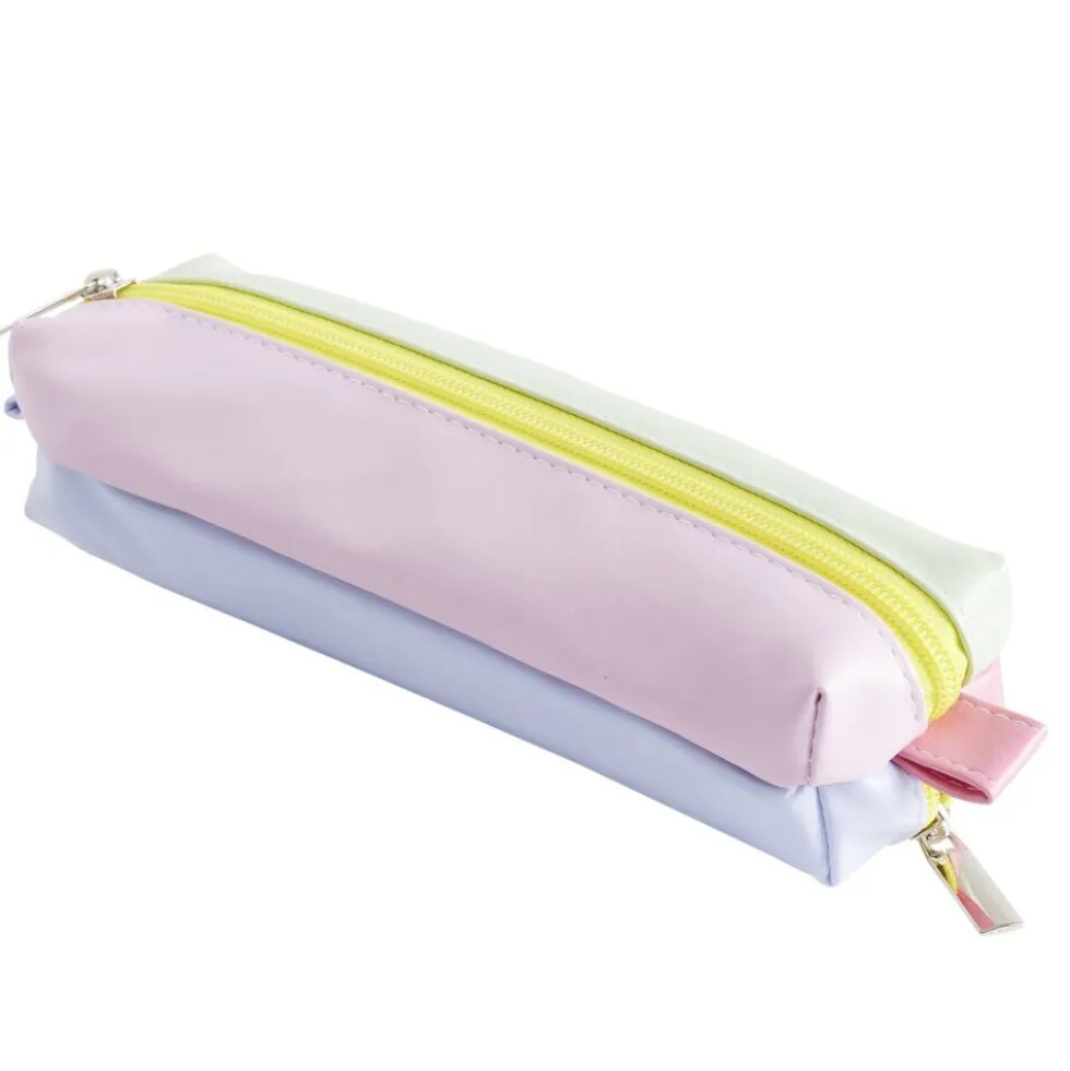 Trousse double ouverture simili multicolore pastel L20cm