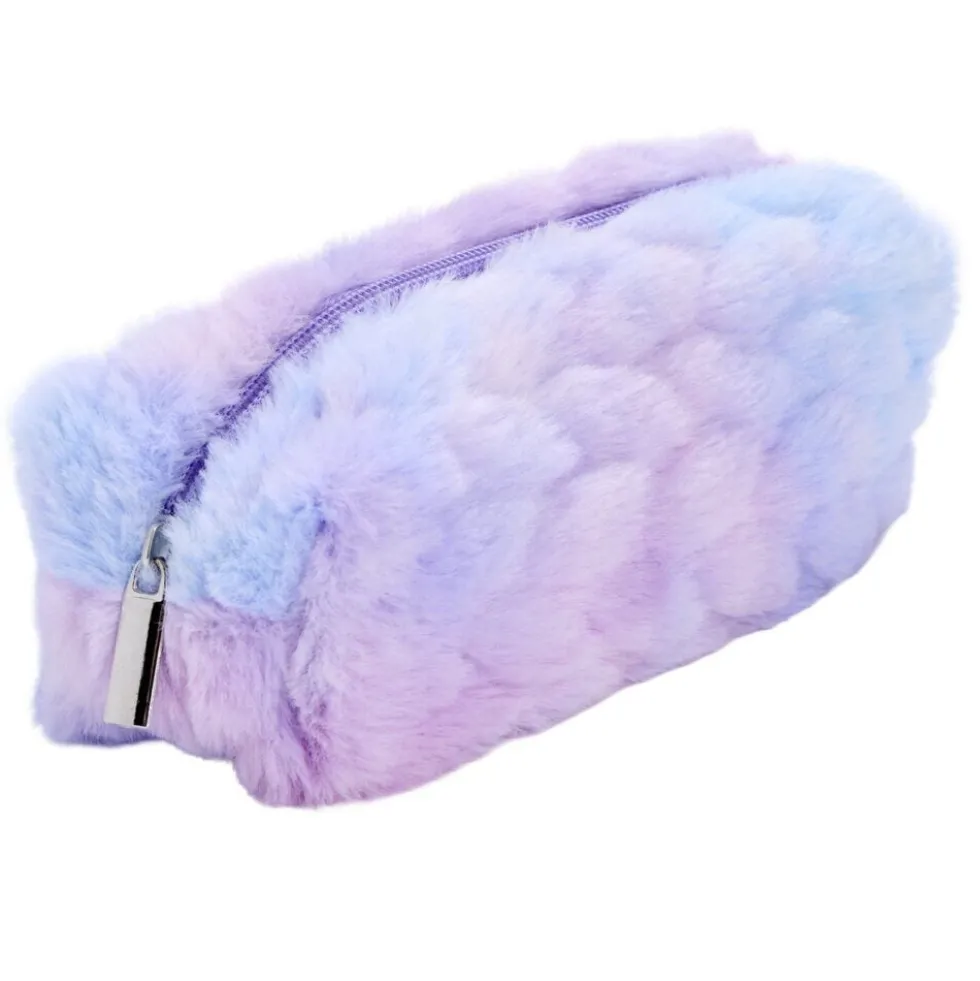 Trousse fourrure multicolore pastel Ø5xL19cm (2 modèles)