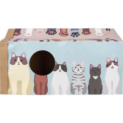 Tunnel de jeu pour chat carton motif chats 60x27xH22cm