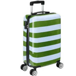 Valise cabine 39L trolley 4 roulettes bayadère rayures bleues et vertes H56,5cm