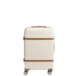 Valise rigide 61L trolley 4 roulettes plastique ABS beige 42x26xH67cm