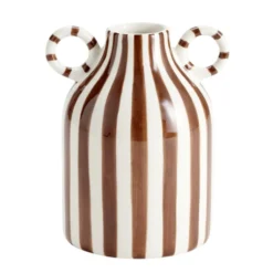 Vase avec anses céramique à rayures 12,5x10,5xH15,5cm