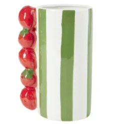 Vase bayadère céramique rayures colorées anse fruits Ø10xH20cm