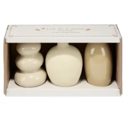 Vase contemporain x3 céramique beige Ø6,5xH10cm