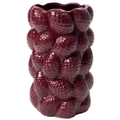 Vase céramique pommes de pin en relief Ø14,5xH22,5cm (2 modèles bordeaux ou blanc)