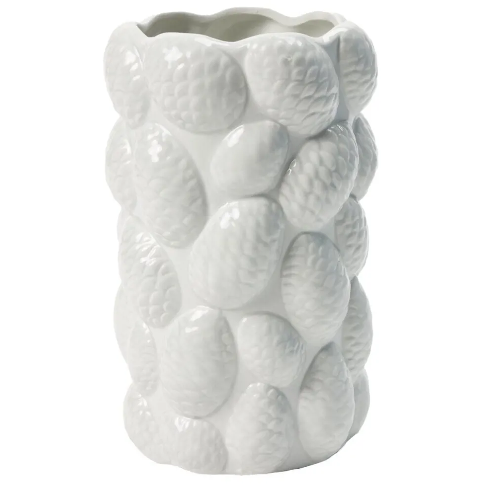 Vase céramique pommes de pin en relief Ø14,5xH22,5cm (2 modèles bordeaux ou blanc)