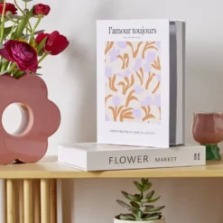 Vase en dolomite forme fleur 20xH18cm (2 modèles bleu ou rose)