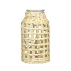Vase en verre avec raphia tressé Ø8xH16cm