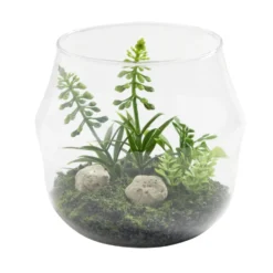 Vase en verre terrarium artificiel Ø12xH12cm (2 modèles)