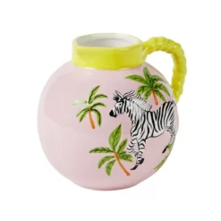 Vase pichet céramique motif animal tropical Ø14,5xH21cm (2 modèles)