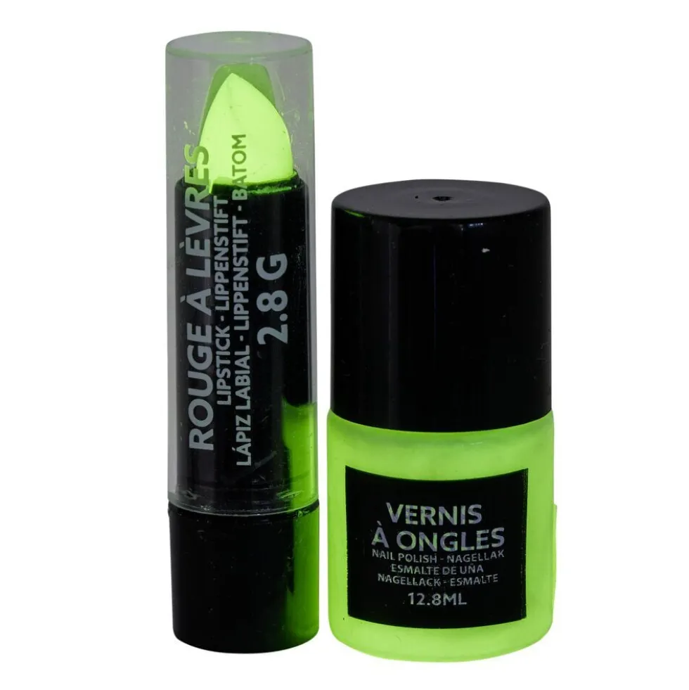 Vernis à ongles et rouge à lèvres phosphorécents verts