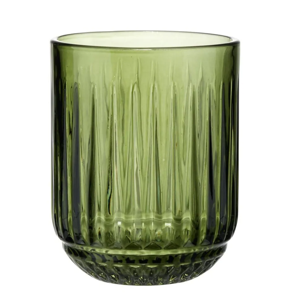 Verre bas 27cl en verre strié transparent vert Ø7,5xH9,5cm