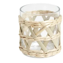 Verre bas transparent avec raphia Ø8xH9cm