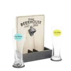 Verre à bière 50cl x2 avec support décapsuleur et 2 sous-verres