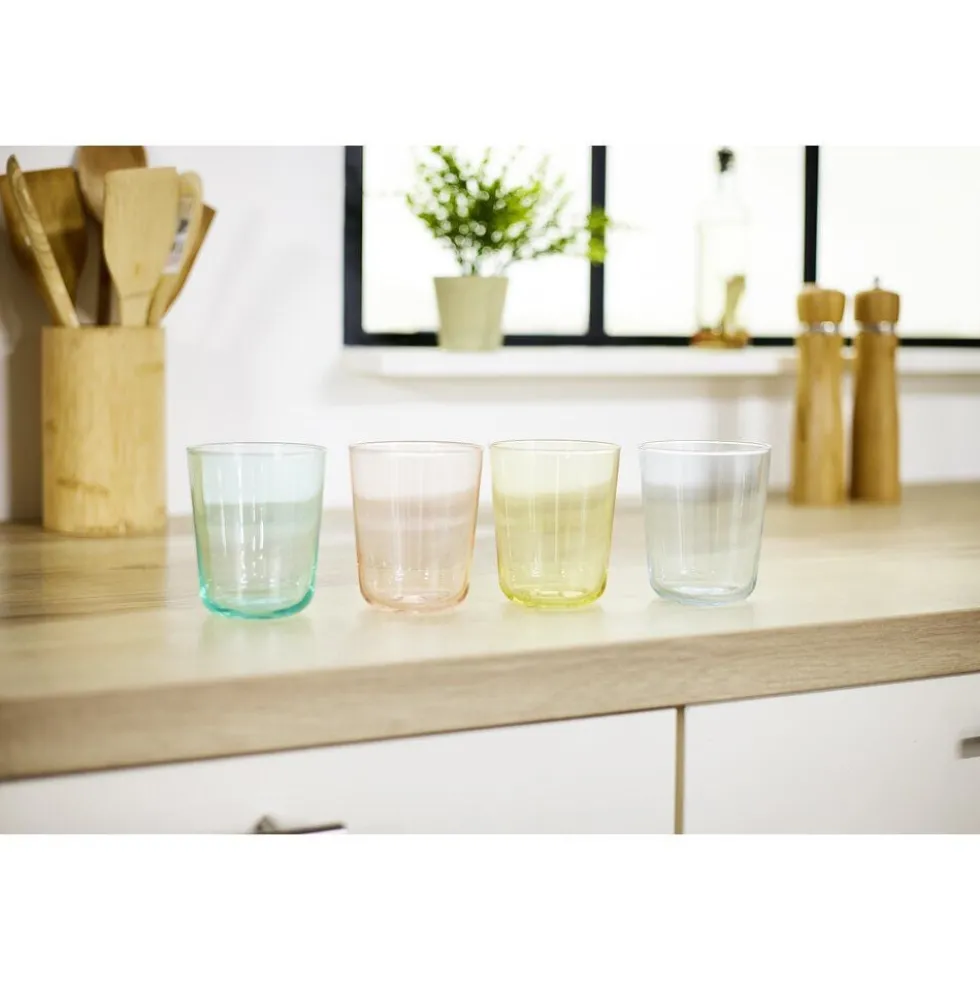Verre à eau coloré 31,5ml Ø8xH9,5cm (4 modèles)