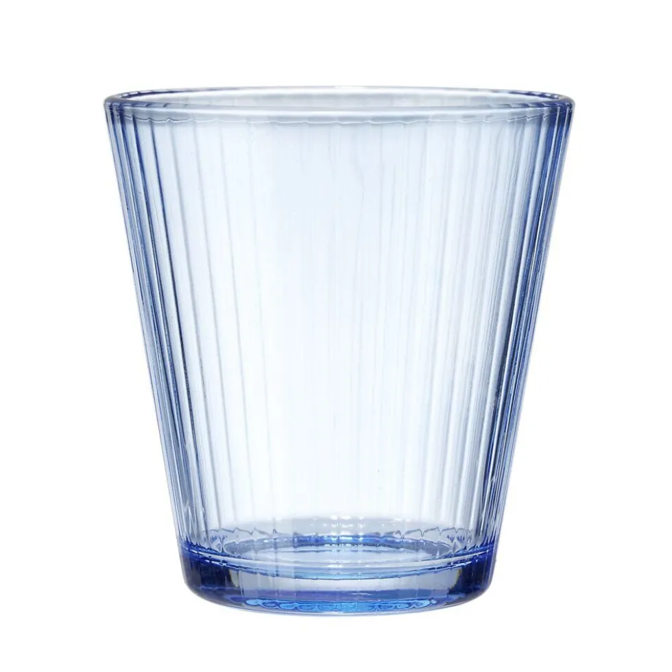 Verre en verre design nervuré bleu Ø9xH9,5cm