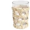 Verre haut transparent avec raphia Ø8xH12,5cm