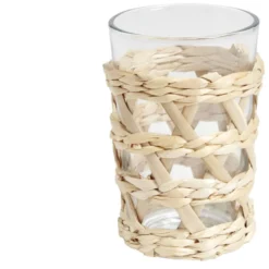 Verre haut transparent avec raphia Ø8xH12,5cm