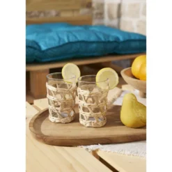 Verre haut transparent avec raphia Ø8xH12,5cm