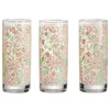 Verre haut x3 en verre transparent motif floral rose et vert 28cl