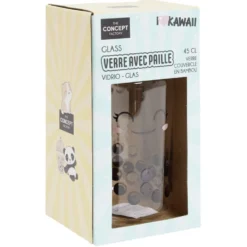 Verre kawaii 45cl avec couvercle et paille
