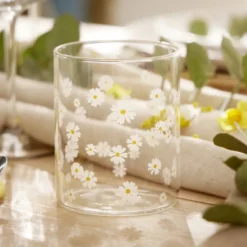 Verre 300ml en verre décor marguerite Ø8xH10cm