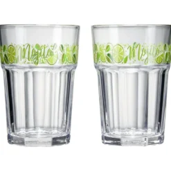 Verre Mojito transparent inscription et motif citron x2