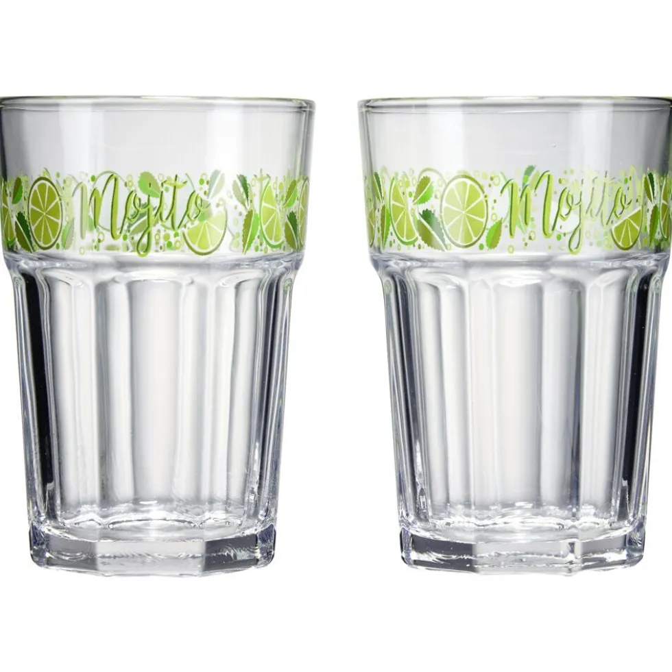 Verre Mojito transparent inscription et motif citron x2