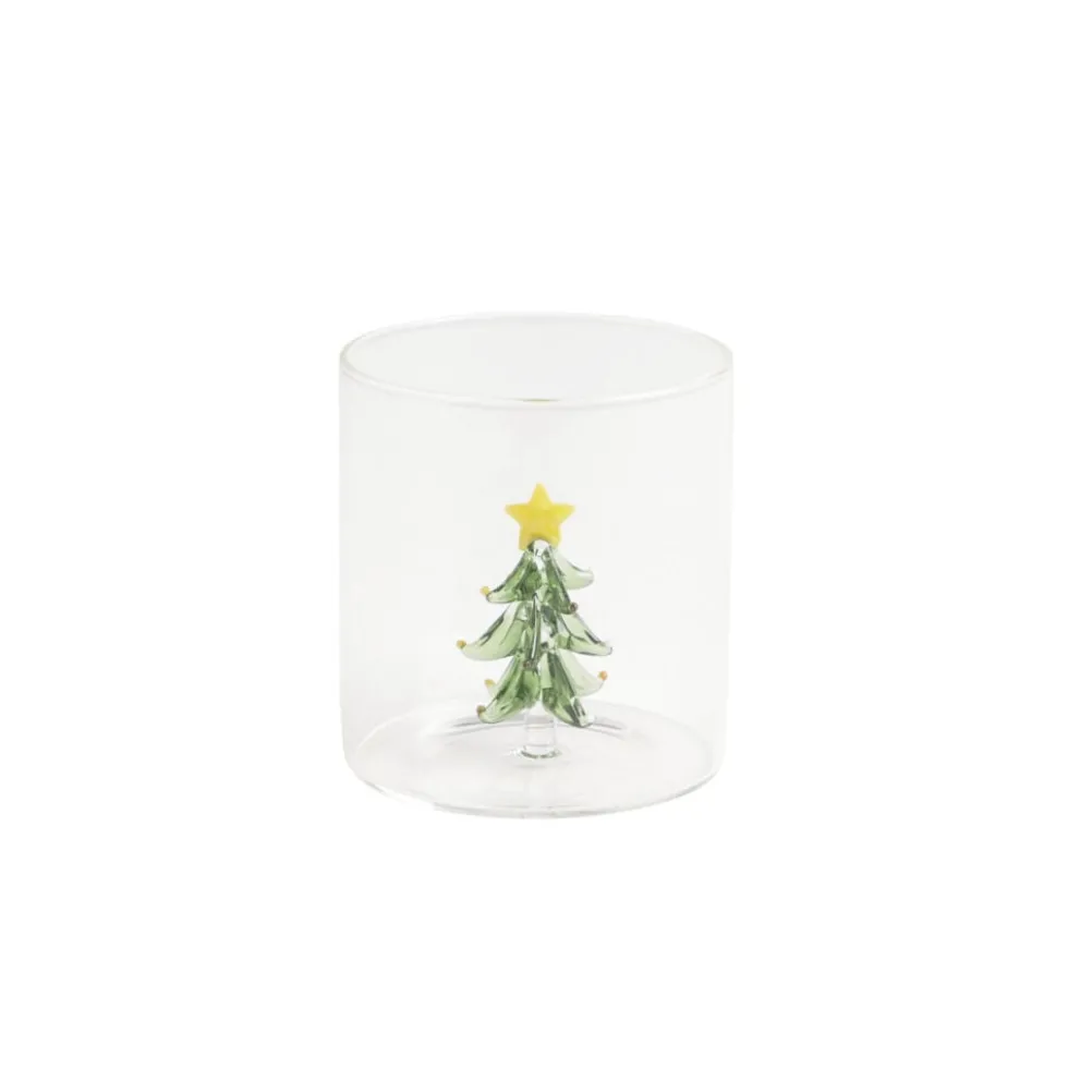 Verre Noël transparent avec centre sapin 3D Ø8xH8,5cm