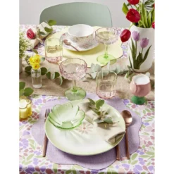 Verre à pied 20cl forme fleur en verre dégradé rose et vert Ø10xH13cm