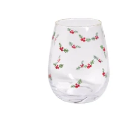 Verre transparent bord doré et motifs houx 46cl