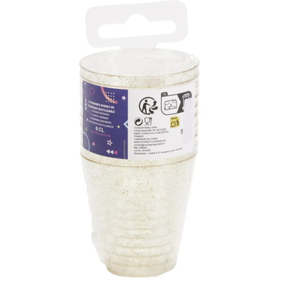 Verrine plastique réutilisable x10 ronde dorée pailletée 3x3xH5cm