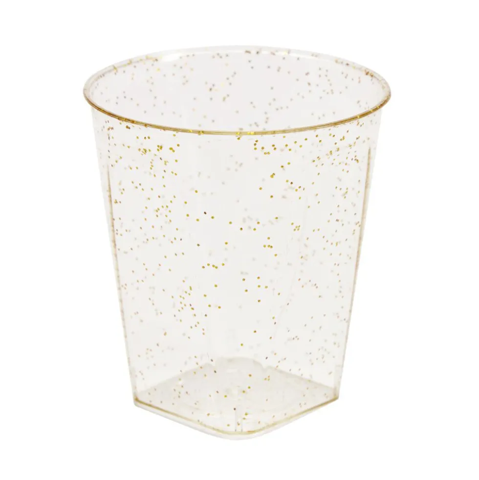 Verrine plastique réutilisable x10 ronde dorée pailletée 3x3xH5cm