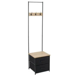 Vestiaire d'entrée 3 patères 2 tiroirs bois et métal noir 45x40xH178cm