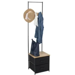 Vestiaire d'entrée 3 patères 2 tiroirs bois et métal noir 45x40xH178cm
