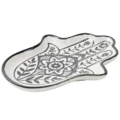 Vide poche arabesque main de Fatma céramique blanc et noir 11x8xH1,5cm