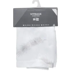 Vitrage blanc imprimé plume argenté 60x120cm x2