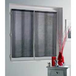 Vitrage droit passe tringle uni noir 60x90 cm x2