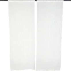 Vitrage droit passe tringle x2 blanc broderie fil beige 60x160cm