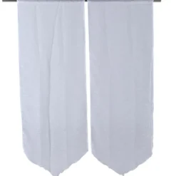 Vitrage passe tringle finition pointe effet lin uni blanc 60x160 cm x2