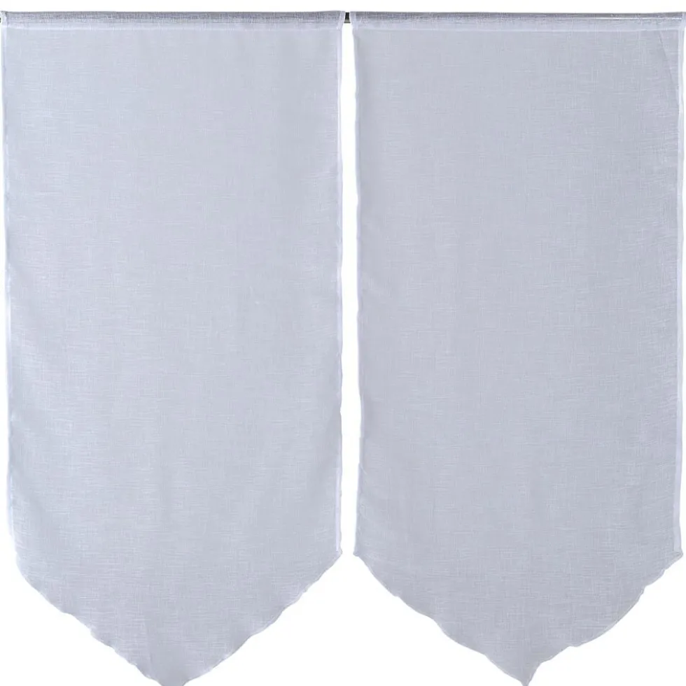 Vitrage passe tringle finition pointe effet lin uni blanc 60x120 cm x2
