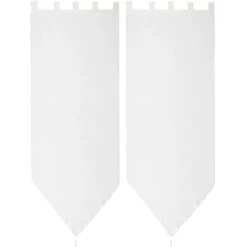 Vitrage à pattes voile uni blanc finition pointe pompon 60x160 cm x2