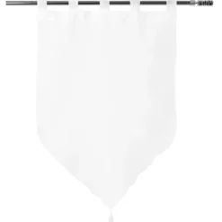 Vitrage à pattes voile uni blanc finition pointe pompon 60x90 cm x2