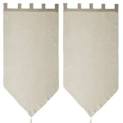 Vitrage à pattes voile uni taupe finition pointe pompon 60x160 cm x2